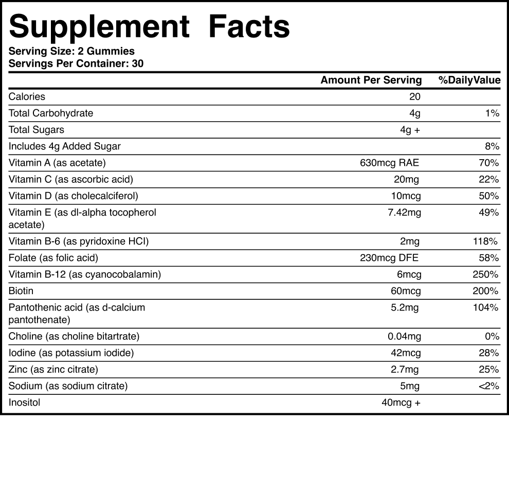 MultiVitamin ingredients
